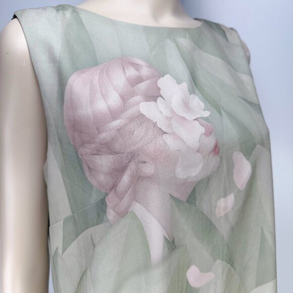 LE GALERISTE Silk Pastel Art Print Shift Green Sleeveless Mini Summer Dress sz M - Picture 7 of 7